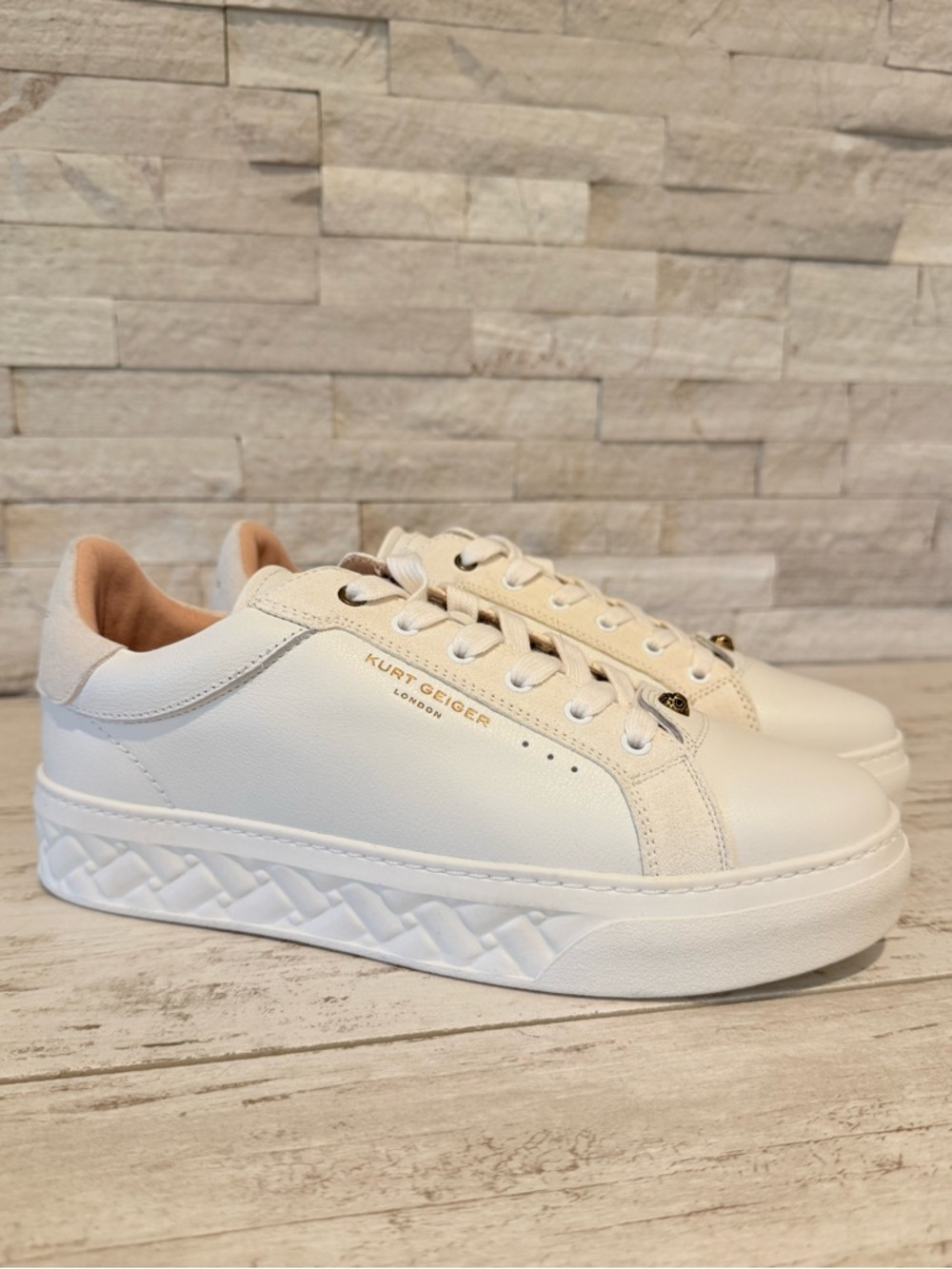 Kurt Geiger London Womens 40.5 Kensington Leather/Suede Platform Cupsole Sneaker